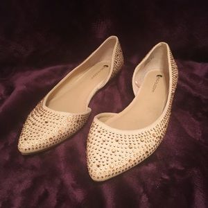 Nude pointed flats with crystals, size 7 1/2